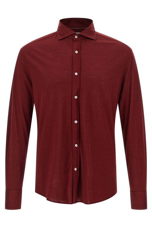 Шелково-хлопковая рубашка бордо BRUNELLO CUCINELLI MR8326686C2435