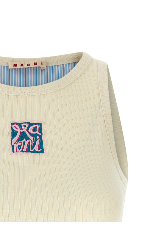 Logo patch tank top Beige