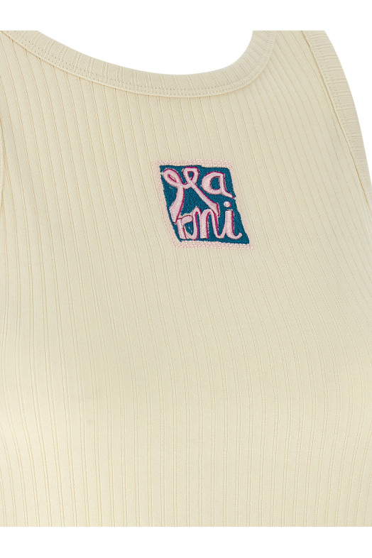 Logo patch tank top Beige