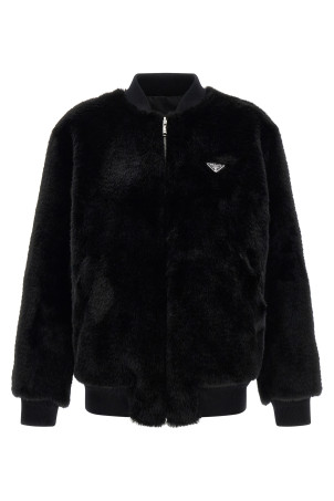 Eco-fur and Re-Nylon reversible bomber jacket Black