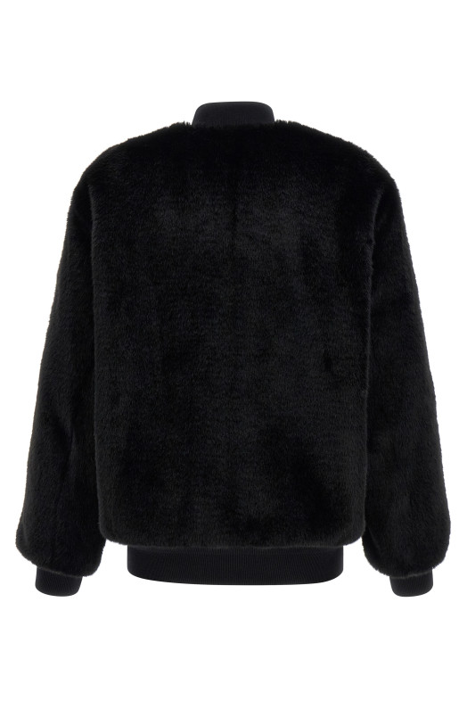 Eco-fur and Re-Nylon reversible bomber jacket Black