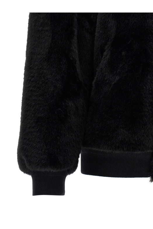 Eco-fur and Re-Nylon reversible bomber jacket Black