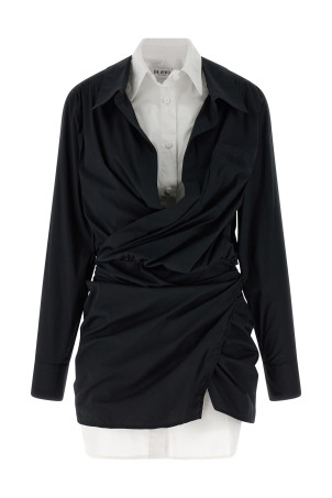 Double layer shirt dress Black-grey