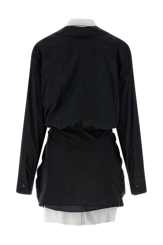 Double layer shirt dress Black-grey