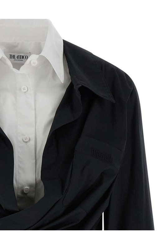 Double layer shirt dress Black-grey