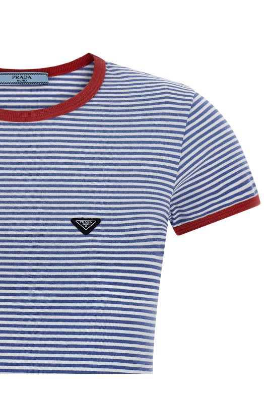 Полосатая футболка СИНЯЯ PRADA 39658SOOO186HF0X36