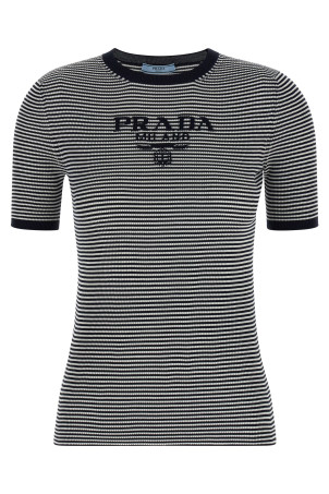 Striped silk t-shirt Blue