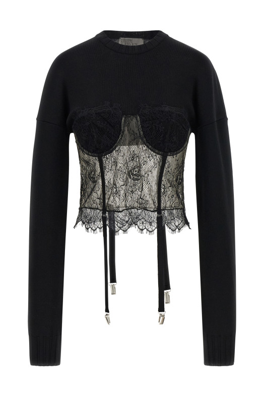 Свитер с кружевной вставкой Черный GIUSEPPE DI MORABITO 06PSKNT3891640499