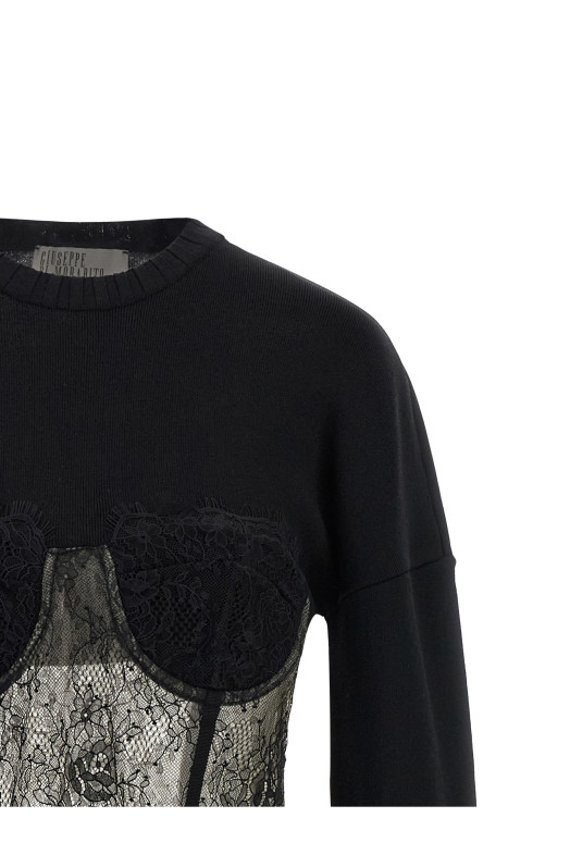 Свитер с кружевной вставкой Черный GIUSEPPE DI MORABITO 06PSKNT3891640499