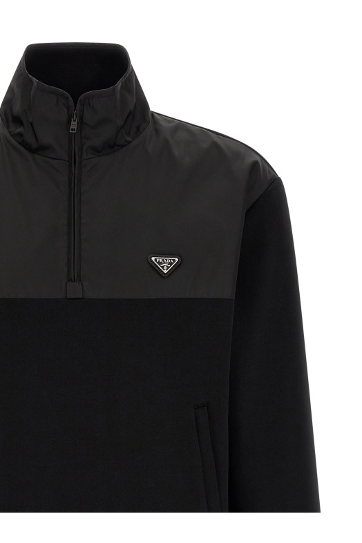 Свитшот с деталями из нейлона Re-Nylon Черный PRADA UJL20DSOOO11JEF0806