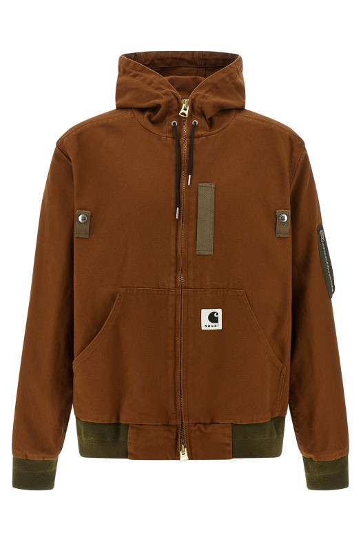 Sacai x Carhartt Wip capsule hooded bomber jacket Brown