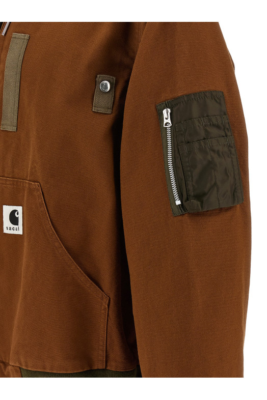Sacai x Carhartt Wip capsule hooded bomber jacket Brown