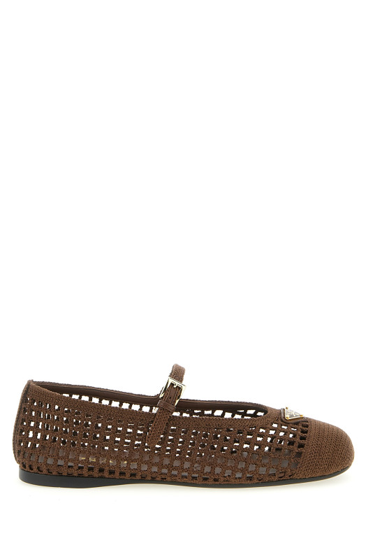 Crochet cotton ballet flats Brown