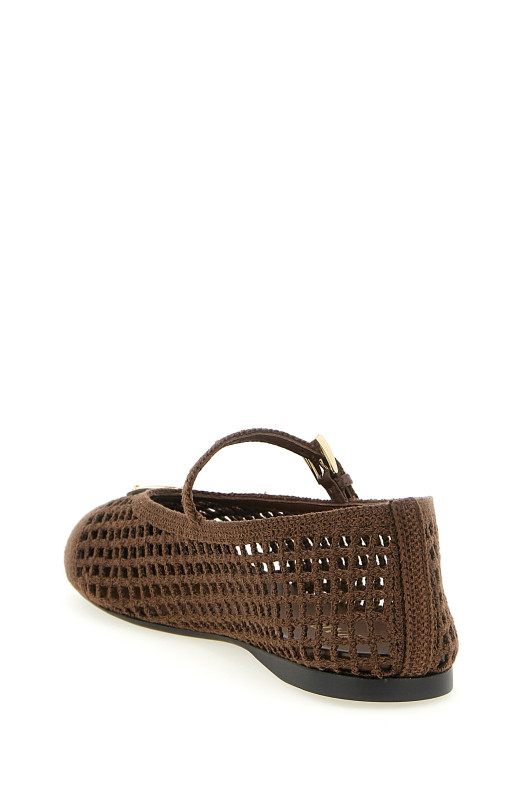 Crochet cotton ballet flats Brown