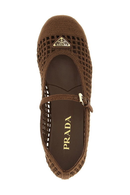 Crochet cotton ballet flats Brown