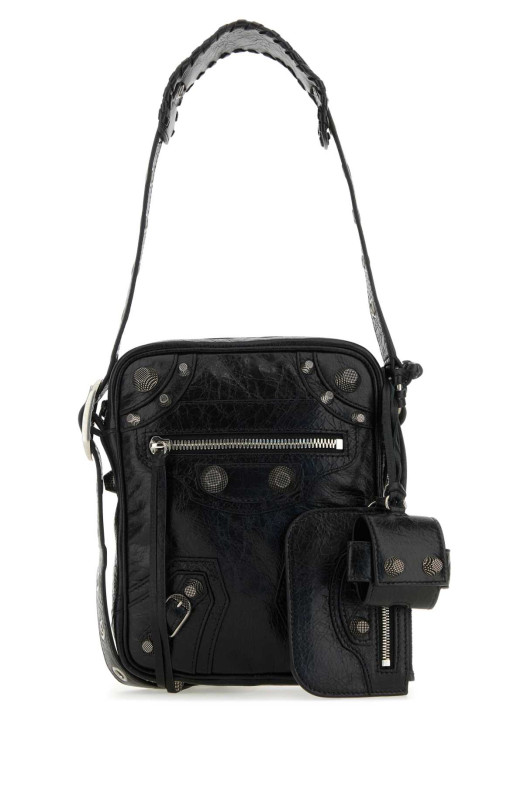 Black leather Le Cagole Men crossbody bag Black BALENCIAGA (719065210KR)