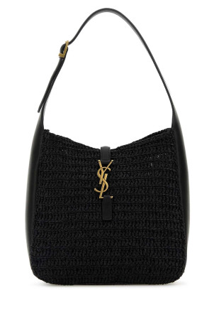 Black raffia small Le 5 Ã  7 shoulder bag Black SAINT LAURENT (823812GAAE0)