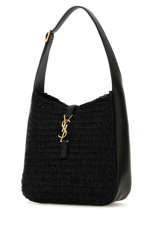 Black raffia small Le 5 Ã  7 shoulder bag Black SAINT LAURENT (823812GAAE0)