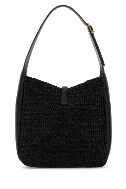 Black raffia small Le 5 Ã  7 shoulder bag Black SAINT LAURENT (823812GAAE0)