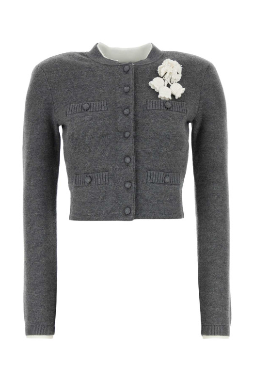 Серый кардиган из эластичной хлопковой смеси SELF PORTRAIT (AW25010CBGR)