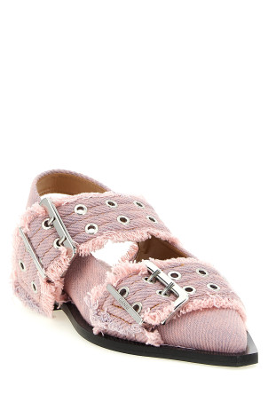 'Feminine Buckle Fringed Denim' slingback Pink