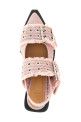 'Feminine Buckle Fringed Denim' slingback Pink