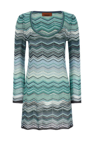 Chevron lamé dress Green