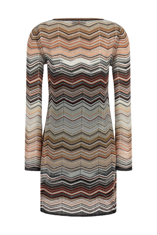 Chevron lamé dress Brown