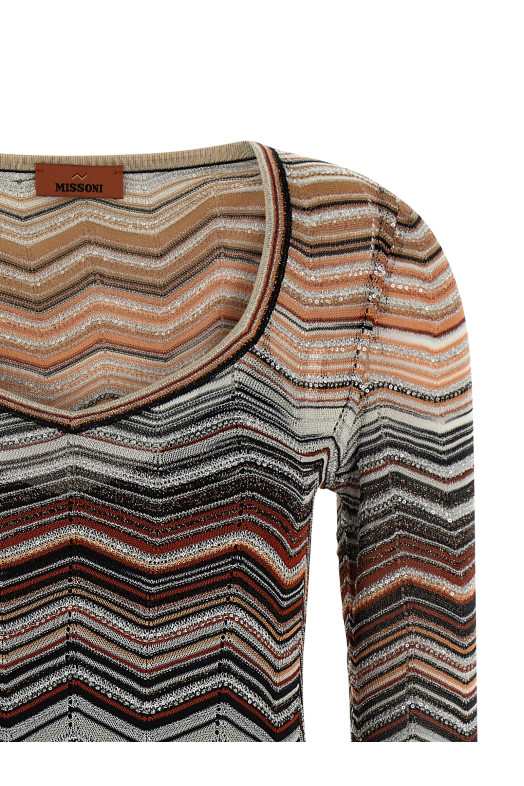 Chevron lamé dress Brown