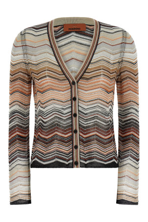 Chevron lamé cardigan Brown