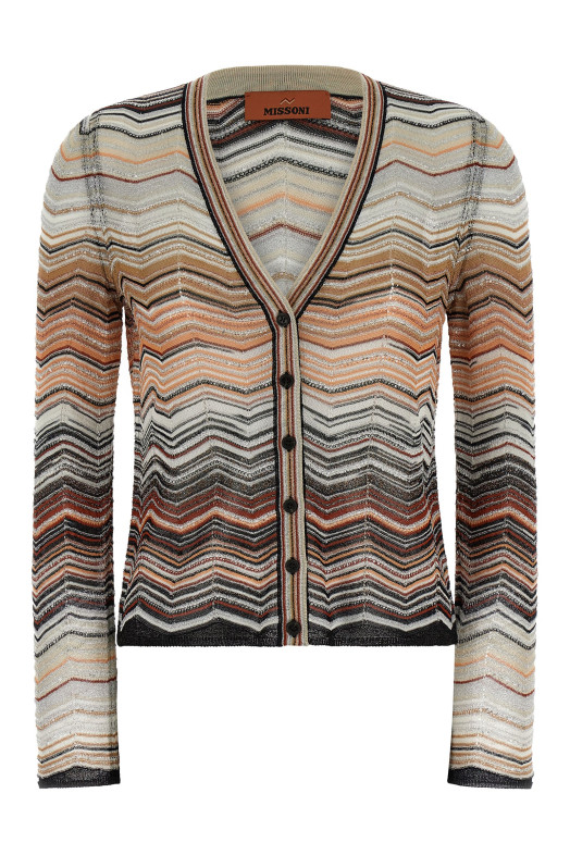 Chevron lamé cardigan Brown