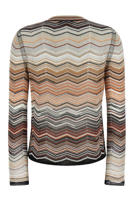 Chevron lamé cardigan Brown