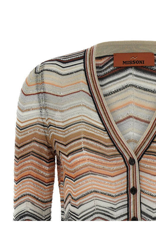 Chevron lamé cardigan Brown