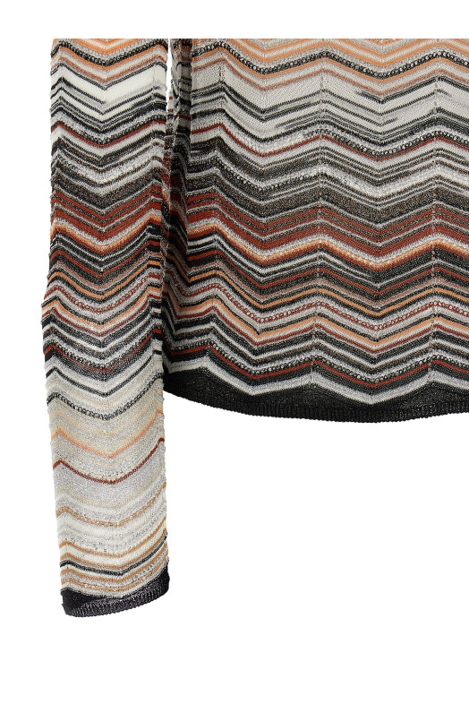 Chevron lamé cardigan Brown