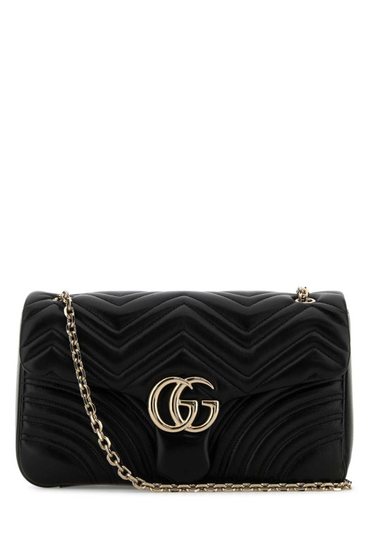 Black leather large GG Marmont shoulder bag Black GUCCI (838985AAE38)