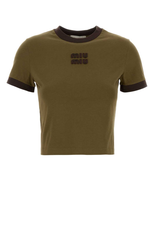 Army green cotton t-shirt MIU MIU (MJNA15SOOO1841)