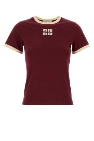 Burgundy cotton t-shirt MIU MIU (MJNA17SOOO1841)