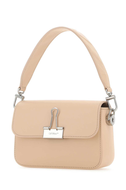 Light pink leather small Plain Binder handbag OFF WHITE (OWNN118S23LEA001)