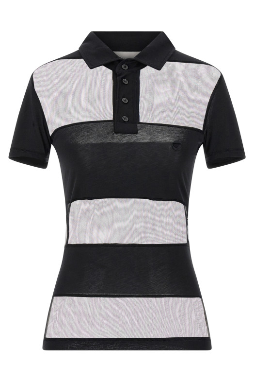 ‘Sheer Striped’ polo shirt Black