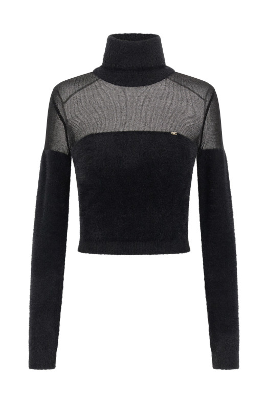 Brushed insert turtleneck sweater Black