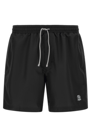 Logo embroidery swimsuit Black