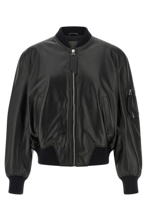 Leather bomber jacket Black