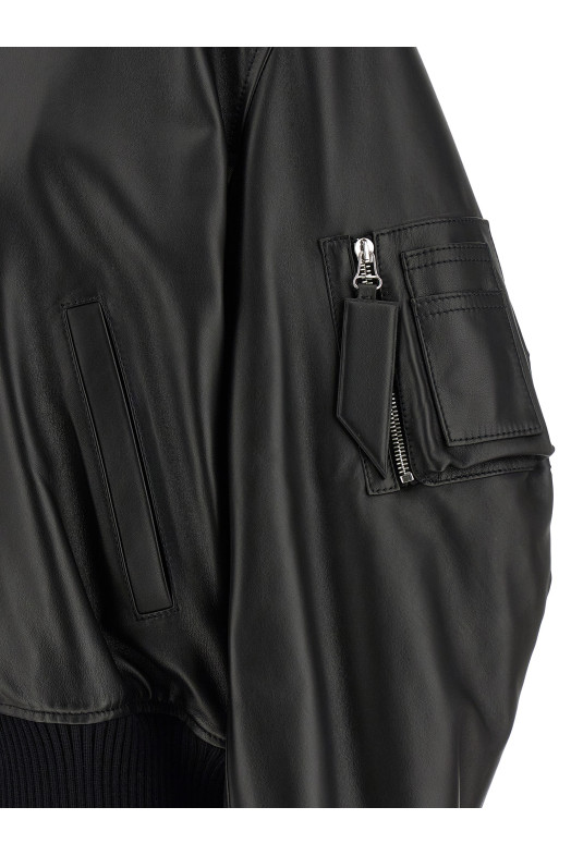 Leather bomber jacket Black
