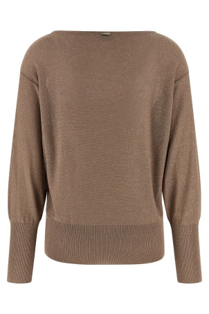 Lamé and sequin yarn sweater Brown