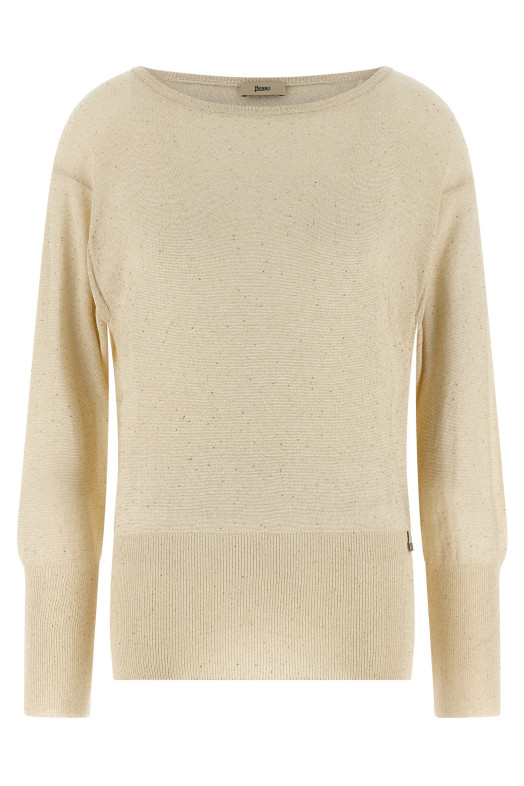 Lamé and sequin yarn sweater Beige