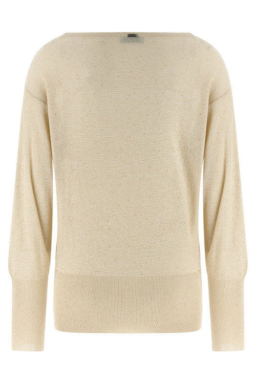 Lamé and sequin yarn sweater Beige