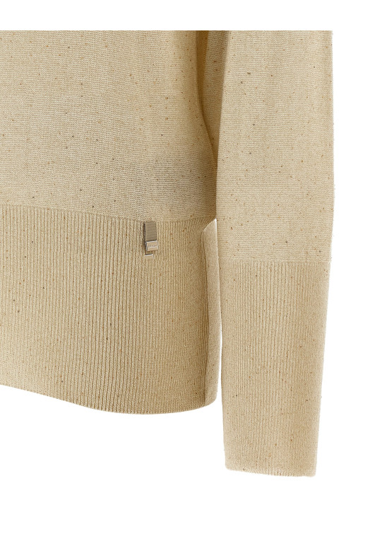 Lamé and sequin yarn sweater Beige