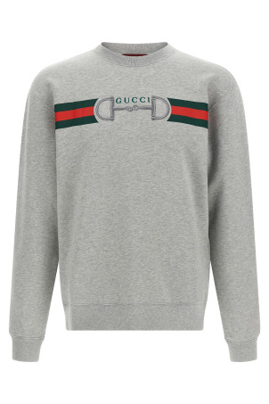 Web Ribbon and Horsebit Sweatshirt Gray