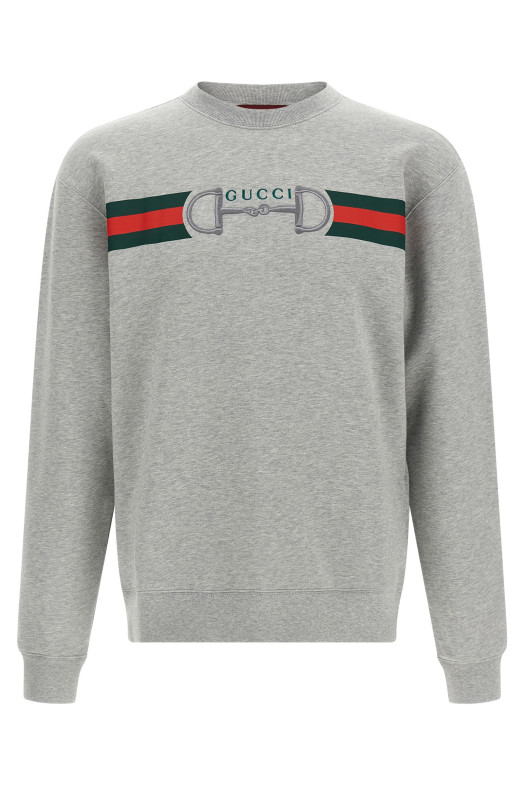 Web Ribbon and Horsebit Sweatshirt Gray