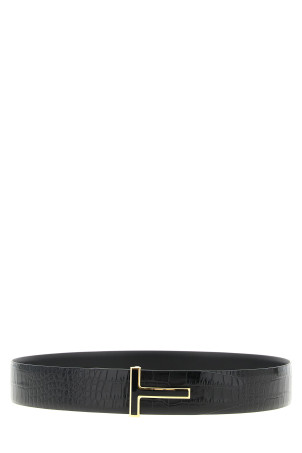 Reversible crocodile belt Black